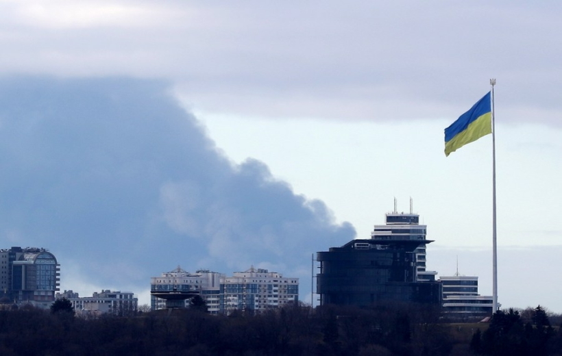 Smoke rising in the sky in Kiev, Ukraine