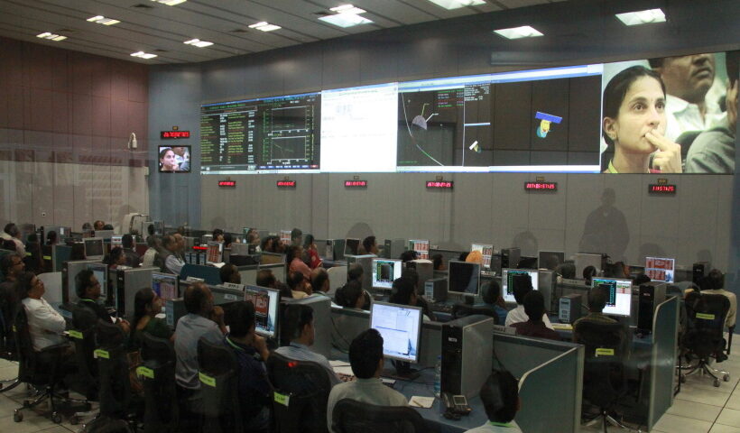 ISRO scientist monitor Mars Orbiter (Mangalyan) at ISRO Headquarters, in Bangalore on