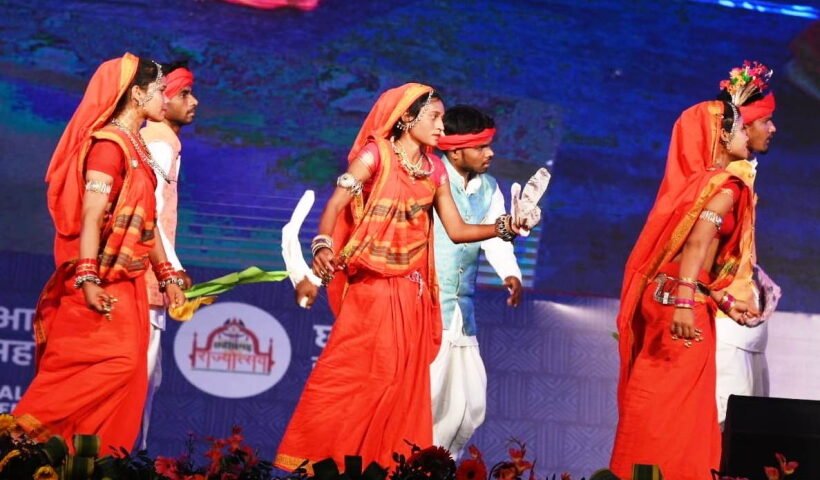 Artist performing in the tribal dance festival in Raipur on Friday