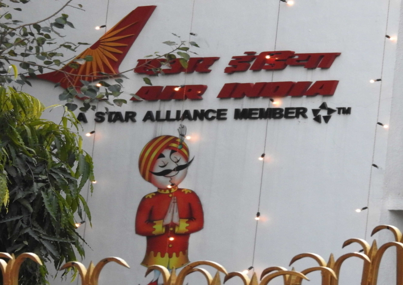 New Delhi :Air India mascot Maharaja at the wall of the Air India office in New Delhi