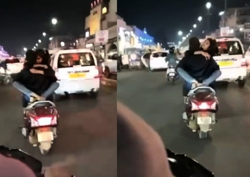 Cops search for couple on two wheeler.