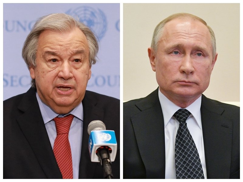 UN Secretary-General Antonio Guterres (L) and Russian President Vladimir Putin