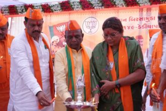 BJP MP from Bharuch Mansukh Vasava at Gaurav yatra in Rajpipla of Narmada district