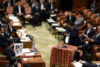 Old pic(2015): Former Japanese PM Shinzo Abe in Japanese parliament