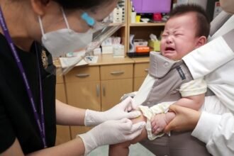 A baby gets a flu