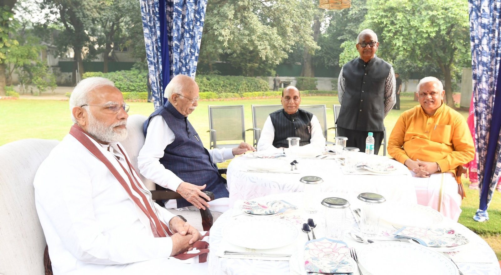 PM Modi, Defence Minister Rajnath Singh with Lal Krishna Advani
