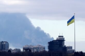 Smoke rising in the sky in Kiev