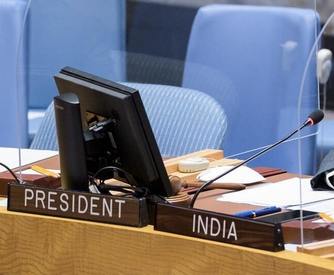 The United Nations Security Council president's chair awaits India