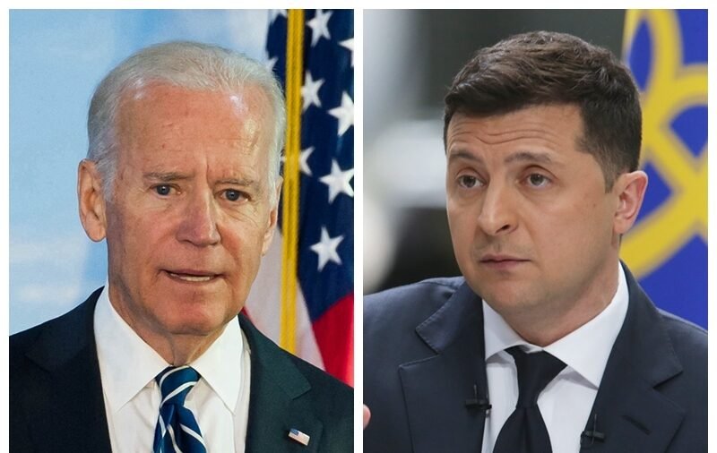 U.S. President Joe Biden (L) and Ukrainian President Volodymyr Zelensky