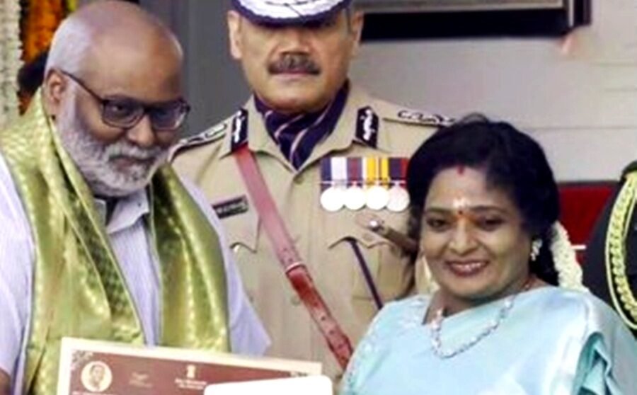 Keeravaani, Chandrabose felicitated by Telangana governor