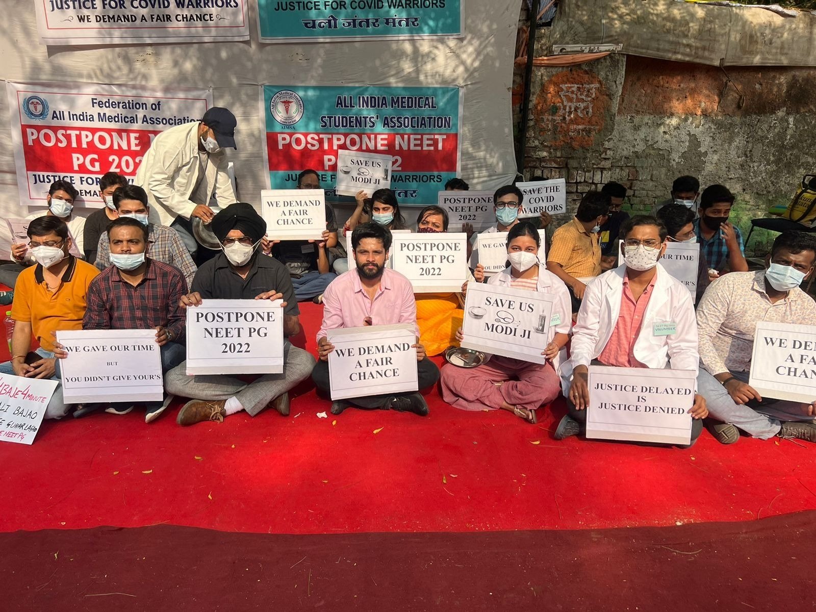 EET PG aspirants hold protest at Jantar Mantar seeking to postpone PG exam