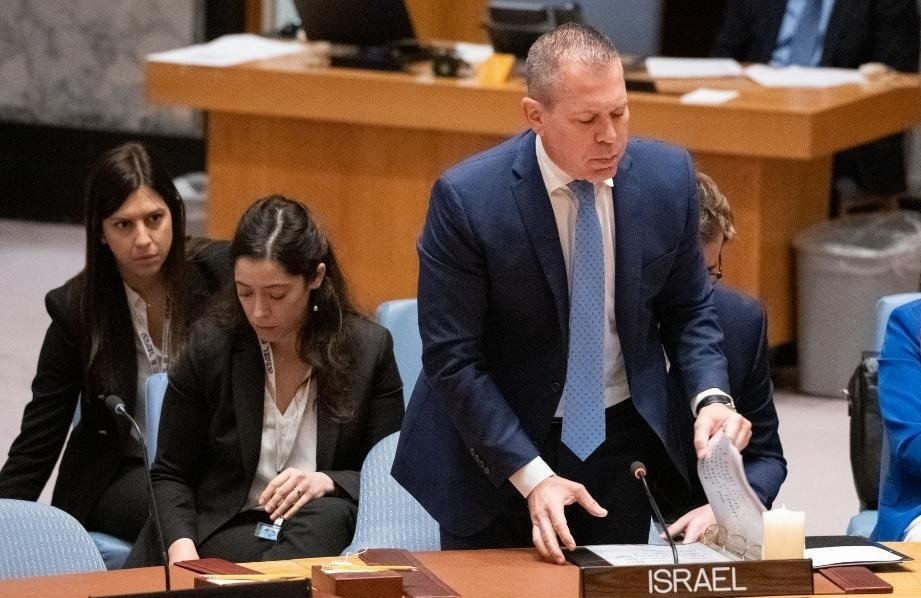 Israel's UN envoy Gilad Erdan walks out of Security Council meeting in protest