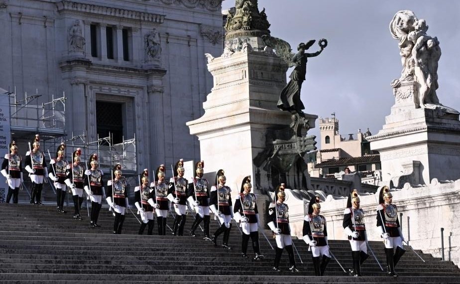 A guard of honor takes part in a ceremony marking Italy's Liberation Day in Rome, Italy, on April 25, 2023