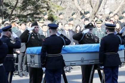 A repatriation ceremony of remains of a U.S. soldier