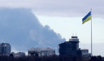 Smoke rising in the sky in Kiev