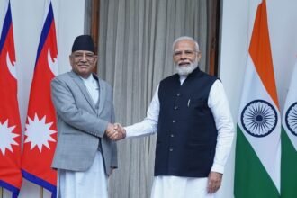PM Narendra Modi greets PM cm Comrade Prachanda of Nepal