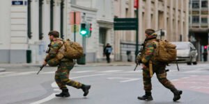 Belgian soldiers patrol in Brussels
